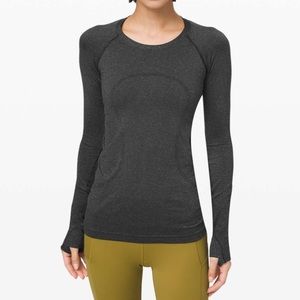 LULULEMON swiftly speed long sleeve shine black silver stripe top